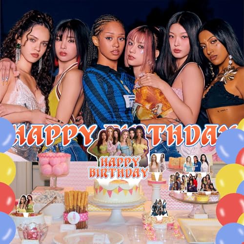 Katseye Kpop Birthday Backdrop Banner & Cake Toppers Set