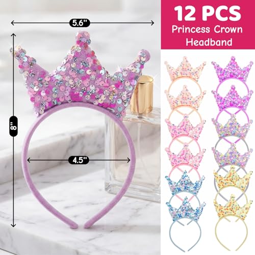 12 Pack Princess Crown Headbands with Glitter Sequins