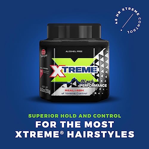 Xtreme Black Performance Hair Gel for Men - 48-Hour Strong Hold, Alcohol-Free, 8.82 Oz (Pack of 3)