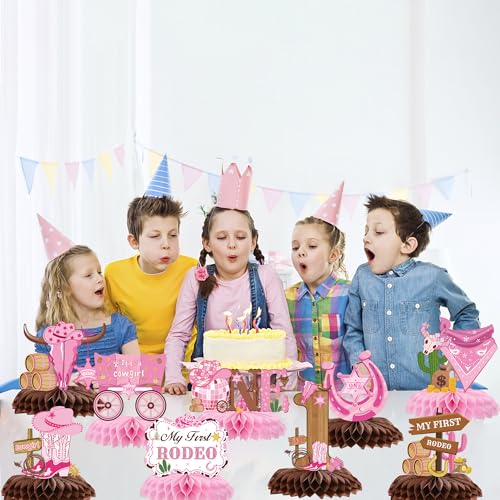 Pink Cowgirl Honeycomb Centerpieces - 9 Pcs for 1st Birthday Party