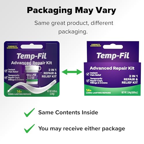 Dentemp Temp-Fil Advanced Repair Kit for Loose Fillings & Crowns - 14+ Long-Lasting Emergency Dental Repairs, 2.64g