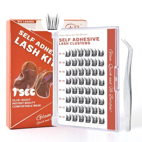 GAQQI Self-Adhesive Eyelash Clusters PG4 Wispy 10-13mm, Pre-Glued Lashes