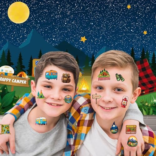 Camping Themed 50-Pack Temporary Tattoos for Kids Party Favors