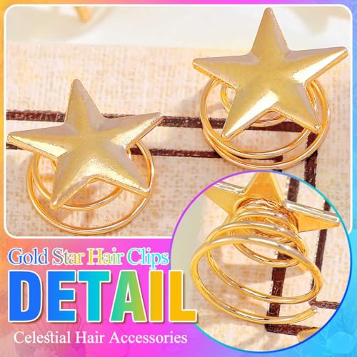 Gold Spiral Star Hair Clips Set of 5 for Women & Girls - Decorative Hair Accessories