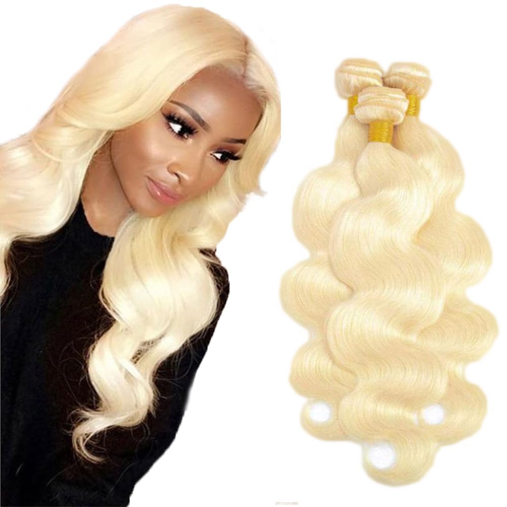 #613 Honey Blonde Bundles Human Hair Body Wave Bundles 30 32 34 Inch Blonde Unprocessed Brazilian Virgin Hair 3 Bundle Deals Quick Weave Hair Extensions 50 Gram Per Bundle For Woman