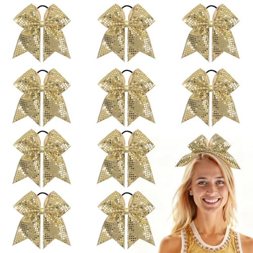 Gold Glitter Cheer Hair Bows for Girls - 10 PCS Sequin Bow Set
