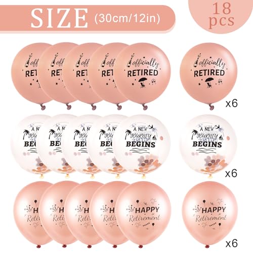 Happy Retirement Balloons - 18 Pcs Pink Sequin Latex Decorations