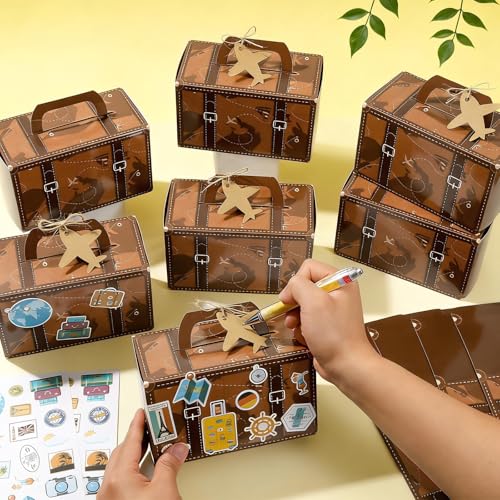 Large Vintage Travel Suitcase Candy Box Set - 12 Pcs for Party Favors