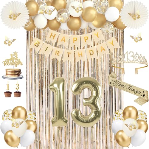 Juesly 13th Birthday Decorations Set for Girls - 50pcs Gold Theme