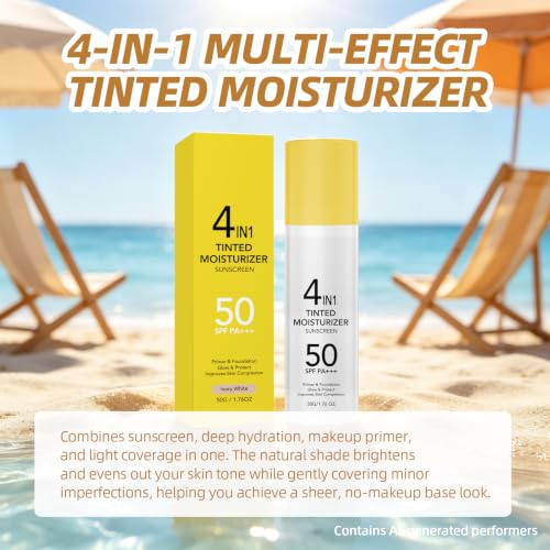 Clenome 4-in-1 Tinted Moisturizer SPF 50 | Ivory White - Lightweight Sunscreen with Dewy Finish
