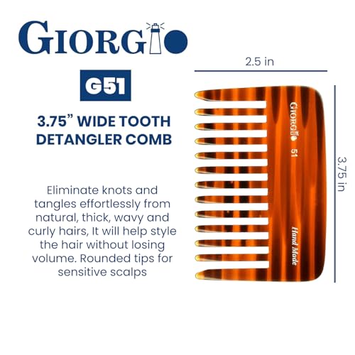 Giorgio G51 Wide Tooth Detangling Comb Tortoiseshell - For Thick Curly Wavy Hair, 1 Pack