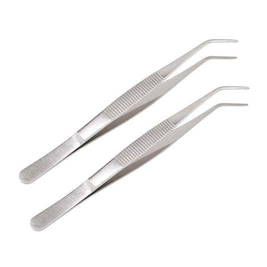 VictorsHome 7 Inch Stainless Steel Tweezers with Curved Serrated Tip Multipurpose Forceps for Craft Repairing 2 Pack