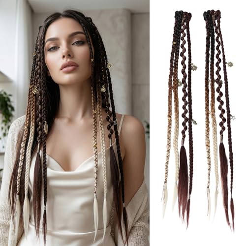 16-Inch Dark Chocolate Brown & Copper Clip-In Dreadlocks Extensions