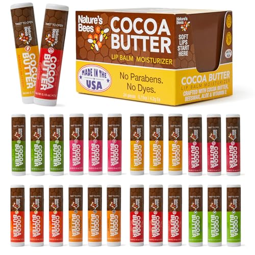Nature's Bees Cocoa Butter Lip Balm 8 Flavors 24 Pack Cherry Citrus Mint Coconut Mango Olive Shea Original