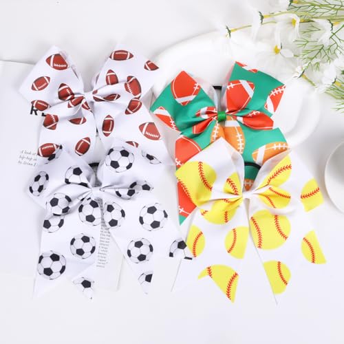 12 PCS White Football Cheer Bows for Girls & Women - Sparkly Hair Accessories