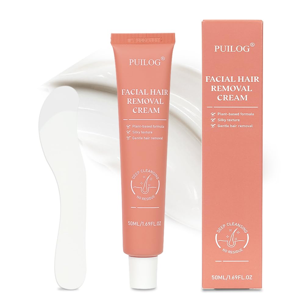 Facial Hair Removal Cream for Women Sensitive Skin - Painless Depilatory Cream for Face Upper Lip Chin & Cheeks with Spatula, 5-Minute At-Home Hair Remover for Pubic, 1.68 Fl Oz