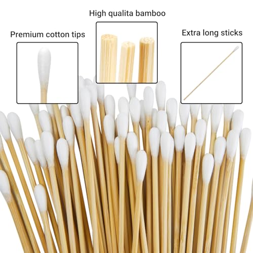 1000PCS Long Cotton Swabs - Round-Tip Bamboo Sticks - Guntechkit