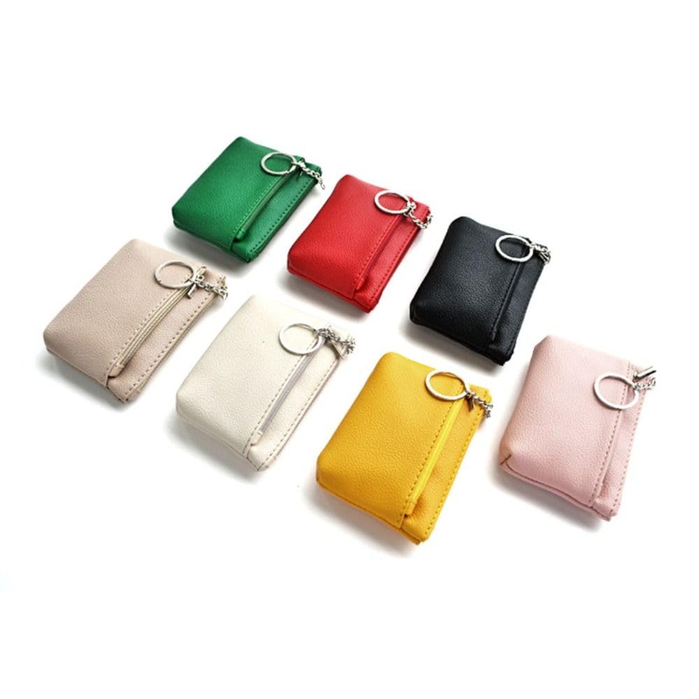 Mini Change Purse with Key Ring Small Zipper Short Wallet Card Pocket PU Leather Coin Purse Outdoor(black)