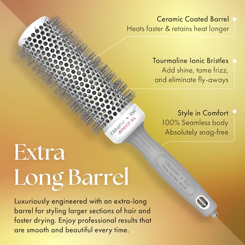 Olivia Garden Ceramic + Ion Speed XL - Extra-Long Round Thermal Hair Brush - Not Electrical - Professional Blowout Brush for Normal to Thick Hair