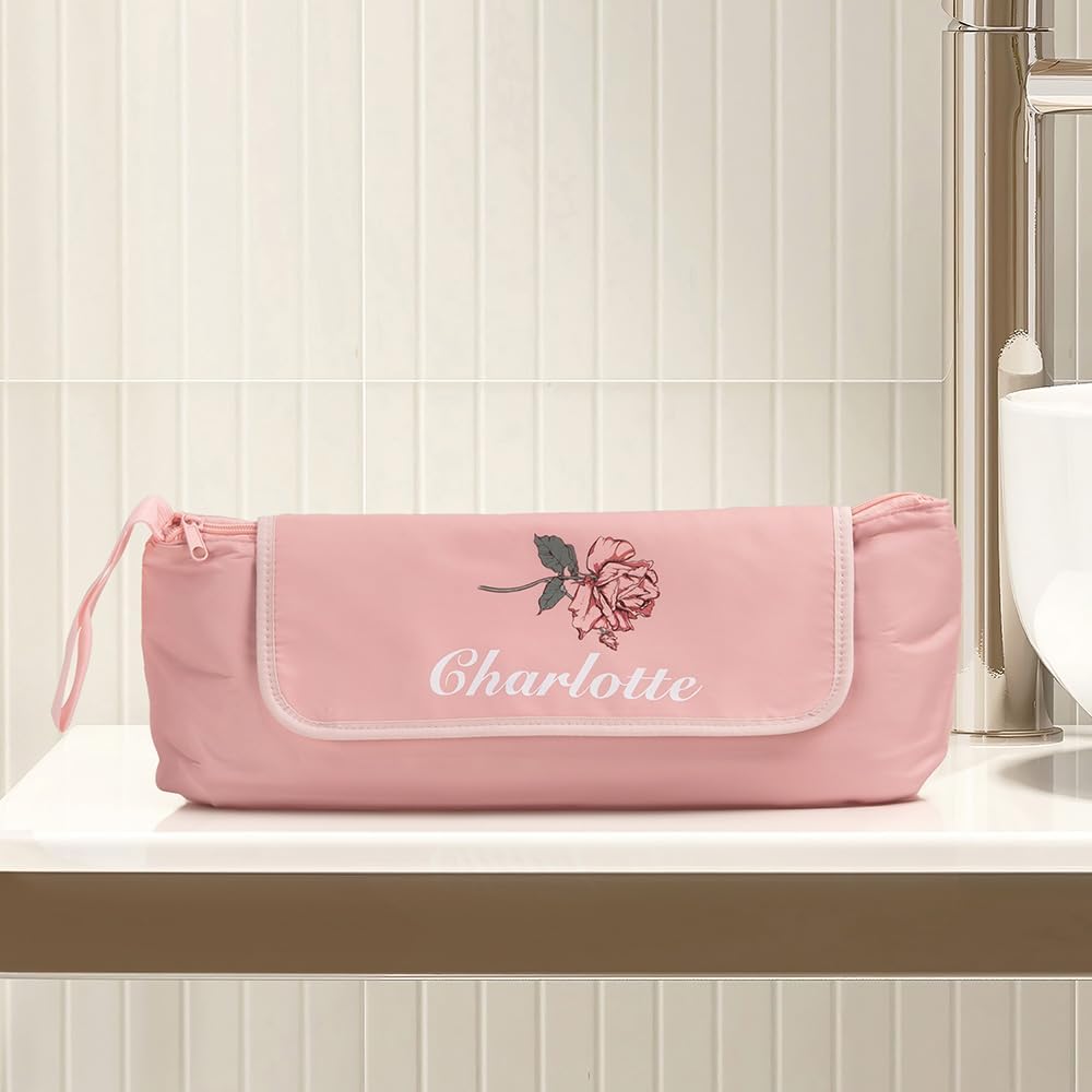 Custom Hair Tools Travel Bag - Heat Resistant Mat for Flat Irons & Curling Irons | Personalized Birth Flower Design