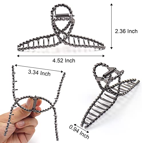 Bphne 3 Pack Metal Hair Claw Clips for Women, Large Non-Slip 4.5 Inch, Threaded Variant