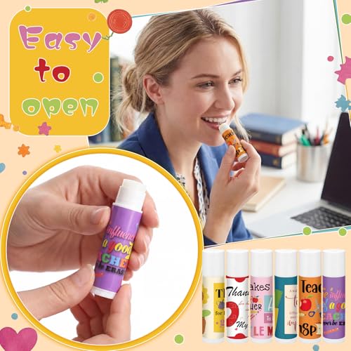 Leelosp 6-Pack Teacher Appreciation Lip Balm Gift Set with Inspirational Cards - Back to School Gifts