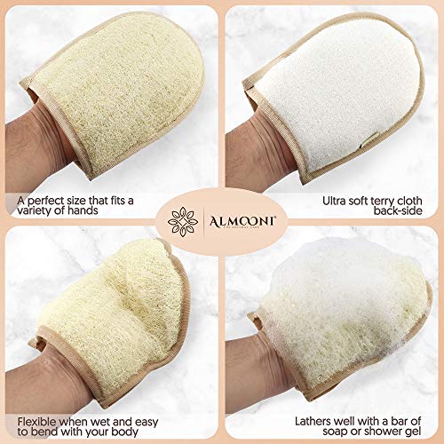 Natural Egyptian Loofah Gloves - Exfoliating Shower Mitts, 2 Pack