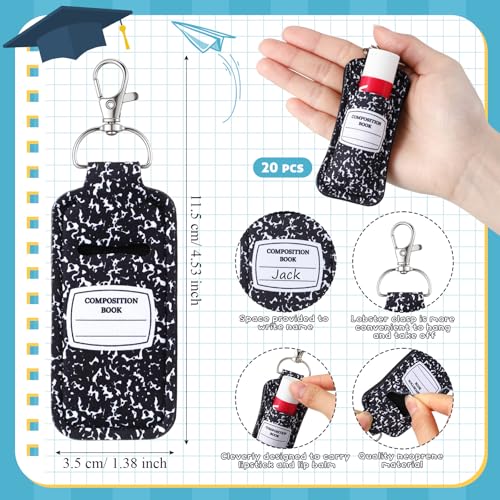 Abbylike Composition Book Lipstick Holder Keychain with Hook for Women & Teachers
