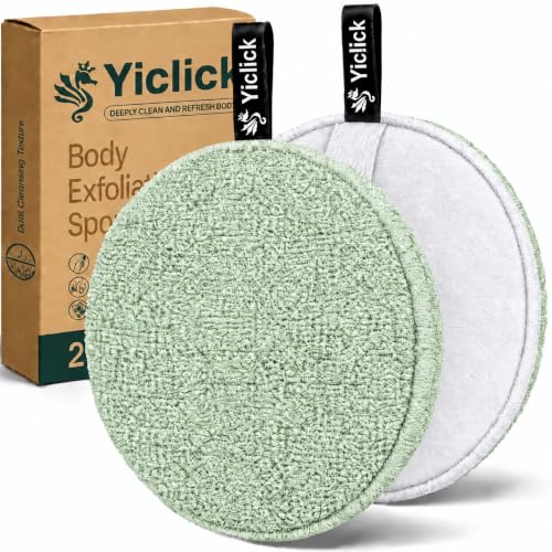 Green Yiclick 2-Pack Exfoliating Body Scrubber with Handle – Dual-Sided Bath Loofah for Men & Women