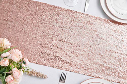 Rose Gold Sequin Table Runner - 2PCS 12x72 Inch for Events
