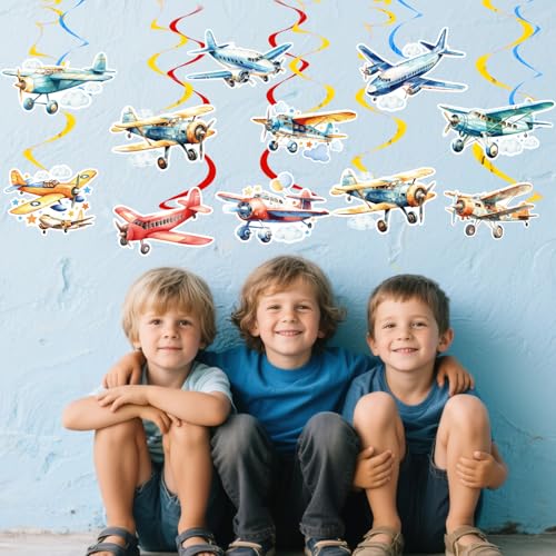 Airplane Birthday Party Decorations - 30 Watercolor Hanging Swirls