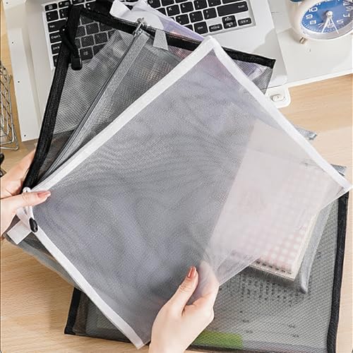 OZY White Mesh Zipper Organizer Bags Set - Travel, Office, Makeup & Storage