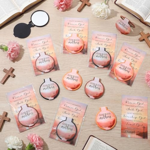 Reallnaive 36 Sets Terracotta Mothers Day Christian Gifts - Compact Mirrors with Bible Cards for Church Events