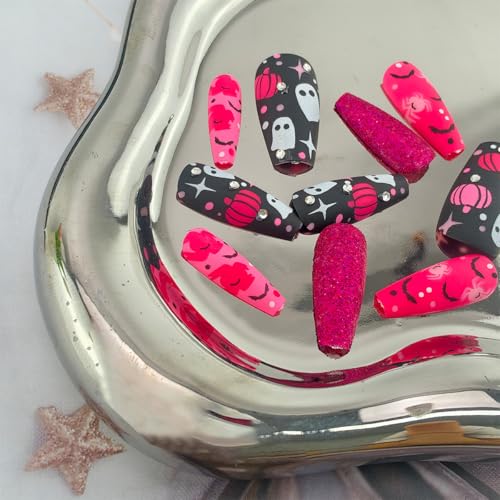 Halloween Press On Nails Medium Coffin Fake Nail Set with 3D Rhinestones & Spiders - Halloween Nails-5