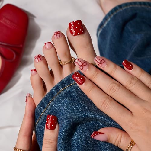 BTArtbox Short Square French Tip Press-On Nails Kit - Scarlet Getaway