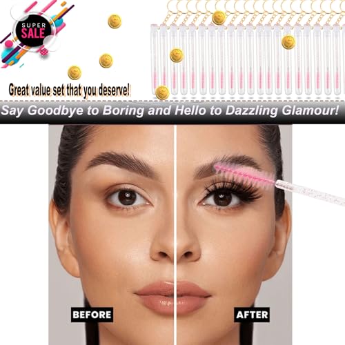 Crystal Pink 48 pcs Disposable Mascara Wands Set Eyebrow Spoolies Beauty Tools