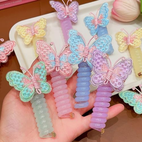 10 Pack Colorful Butterfly Spiral Hair Ties for Kids