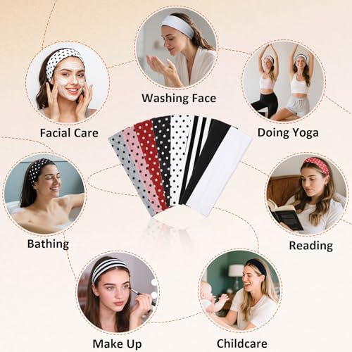 Vintage Polka Dot Headbands for Women - 16 Pack Non-Slip Elastic Hair Accessories