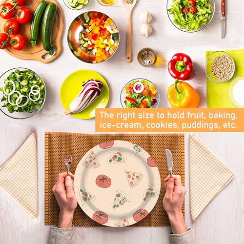 48-Count Pizza Themed Paper Plates - 9 Inch Red Gingham & Tomato Design