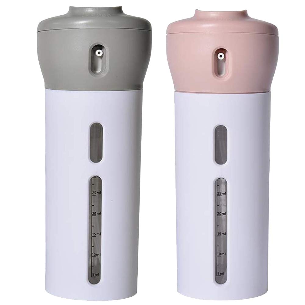 2 Pack 4 in 1 Travel Dispenser, CHIVENIDO Lotion Shampoo Gel Travel Dispenser Bottle Sets Shower Bottles Refillable Travel Bottles for Makeup Travel Supplies (Pink, Gray)
