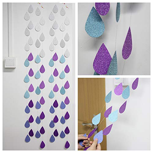 38ft Glitter Paper Raindrop Garland for Baby Shower & Party Decor