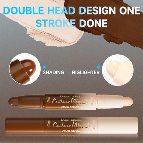odkpoaaa 2-in-1 Dual-End Contour & Highlighter Stick - Fair, Waterproof Makeup