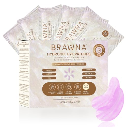BRAWNA Pearl Under Eye Patches 24 Pairs Hydrogel Masks with Retinol & Collagen