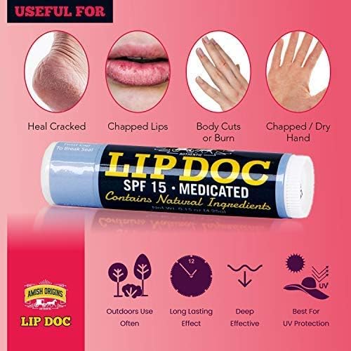 Amish Origins Medicated Lip Balm SPF 15 - 0.15 Ounce (Pack of 2) - All-Natural Moisturizer for Chapped Lips