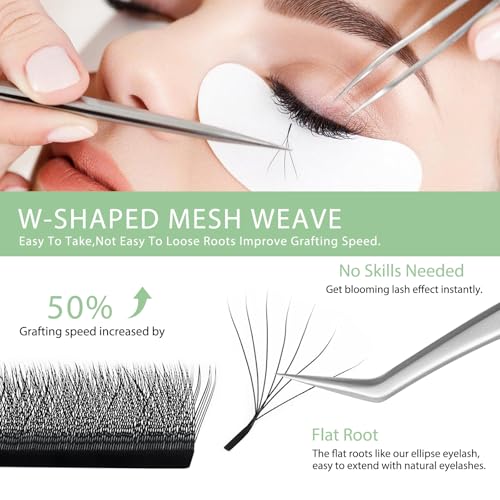 NATUHANA 7D W Clover Lash Extensions 0.07 C Curl 8-14mm - Premade Fans
