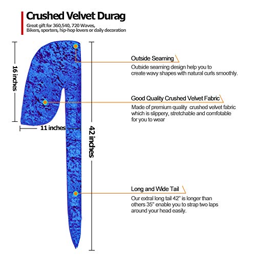 2 Pack Premium Crushed Velvet Durag for 360 Waves - Long Tail Headwear