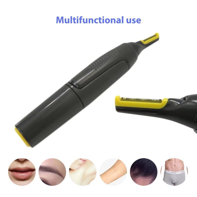 USonline911 Electric Nose Hair Trimmer Men Women Neck Eyebrow Trimmer Shaver Man Clean Trimer Razor Remover 2 x Brush Heads & 1 x Hair Brush 5.91x0.98in Gray Non-Slip G rip