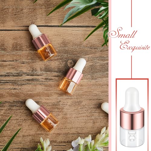12-Pack 1ml Mini Glass Dropper Bottles with Rose Gold Cap for Essential Oils
