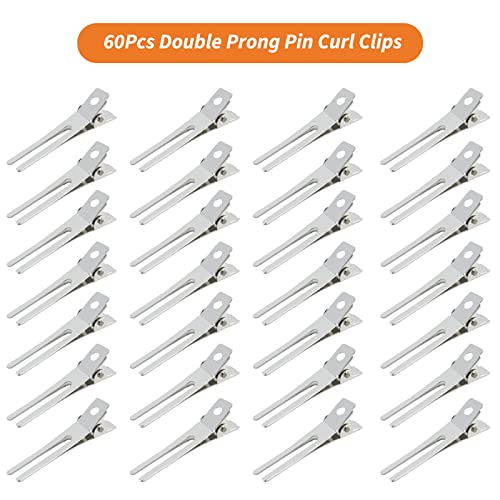 60 Pcs Double Prong Alligator Hair Clips for Styling - Gingbiss