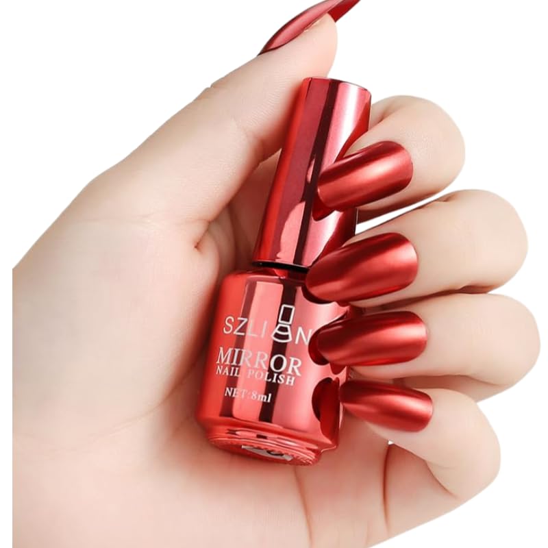 Cherry Pink Red Metallic Nail Polish - Long-Lasting Mirror Finish | Quick Dry 6ml